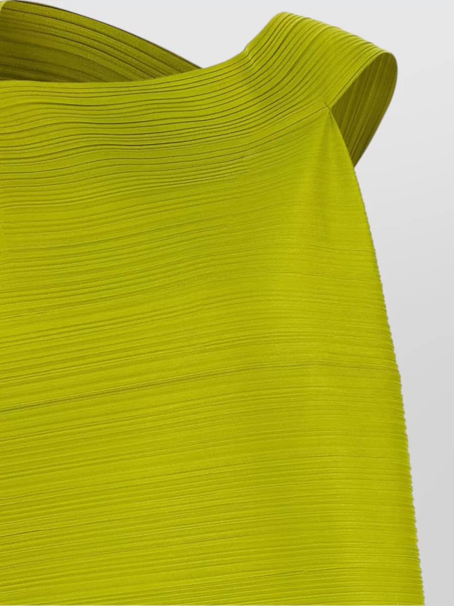 Pleats Please Issey Miyake Ribbed Asymmetric Draped Sleeveless Knee-Length Dress