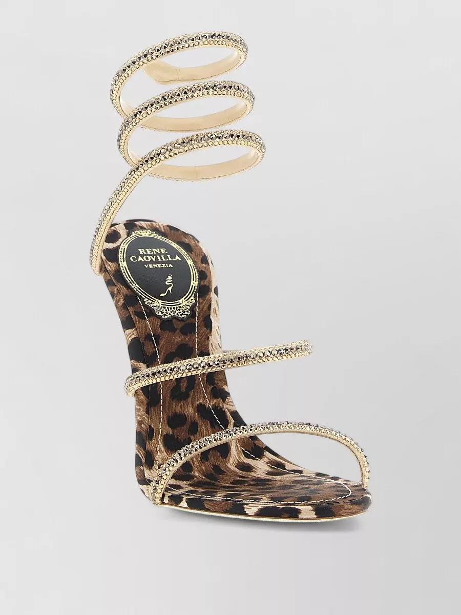 Rene Caovilla Silk Crystal-Embellished Leopard-Print Sandals
