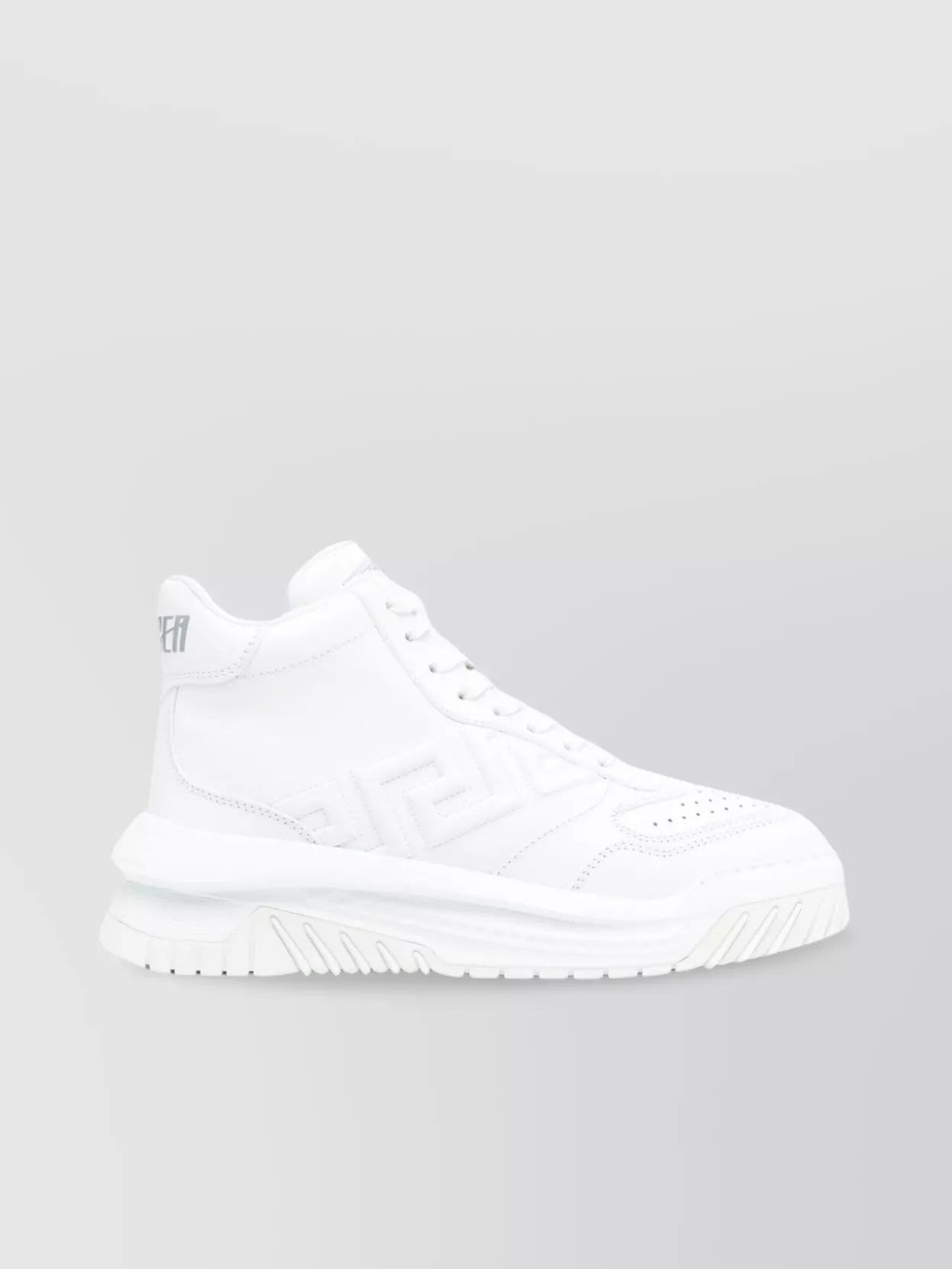 Shop Versace Ankle-length Chunky Sole Calf Leather Sneakers In White