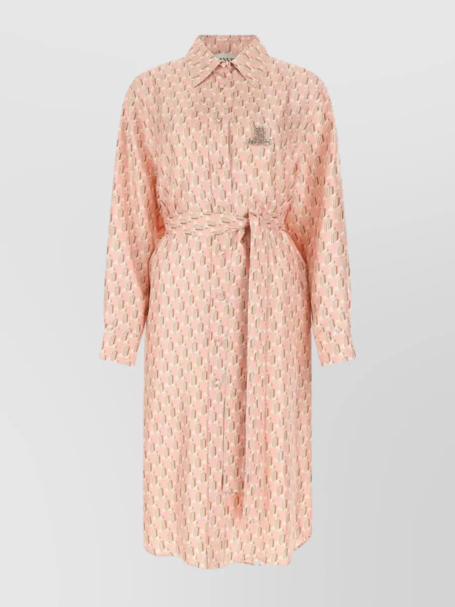 Shop Lanvin Silk Belted Shirt Dress With Embroidery In Pastel