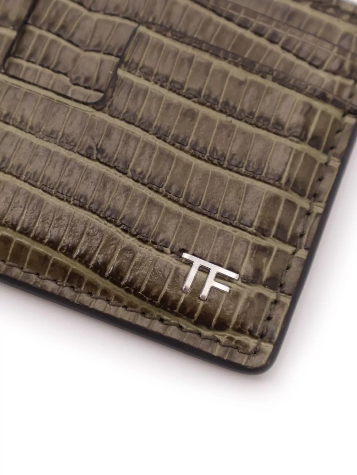 Tom Ford Crocodile Texture Leather Cardholder In Brown