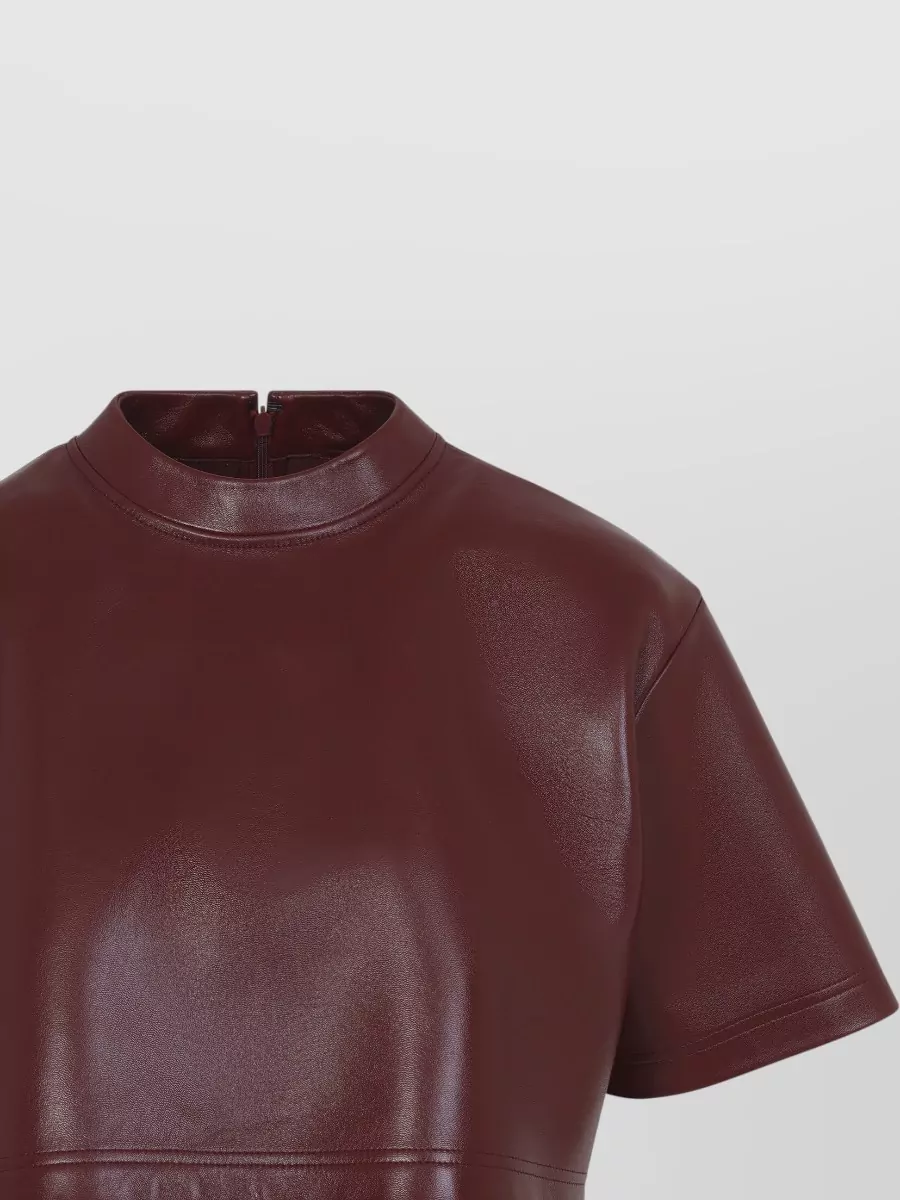 Balenciaga Leather Cropped Mock Neck Short Sleeve Jacket