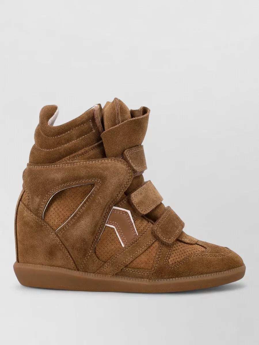 Isabel Marant Ankle Sneaker Wedge Heel Suede Perforated In Brown