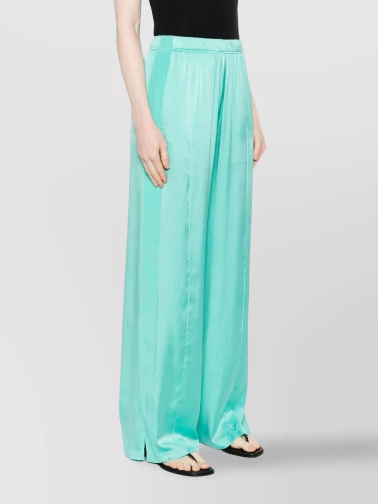 Shop Forte Forte Wide Leg Silk Trousers With Satin Finish