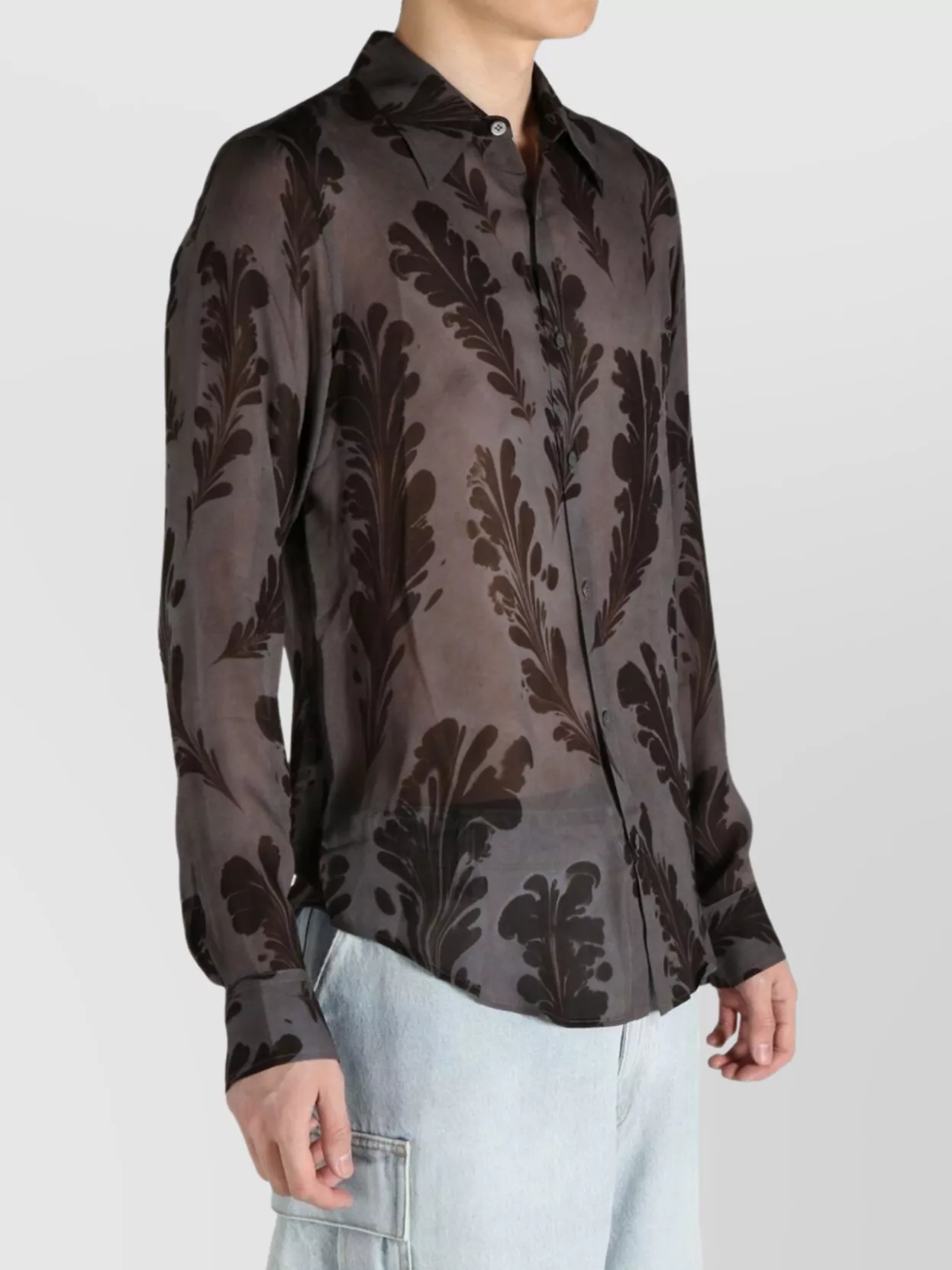 Dries Van Noten Sheer Leaf Pattern Long Sleeves Shirt