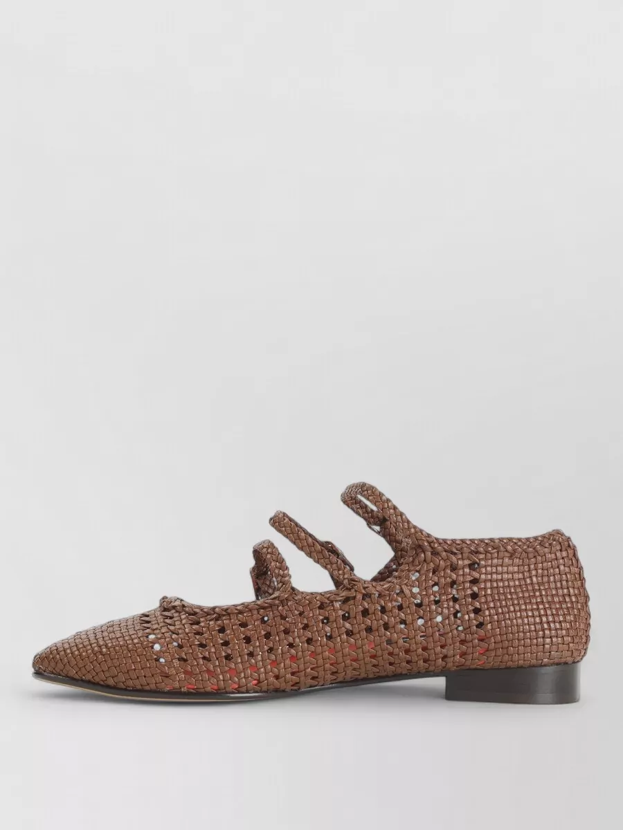 Carel Paris Leather Woven Mary Jane Ballerina Shoes