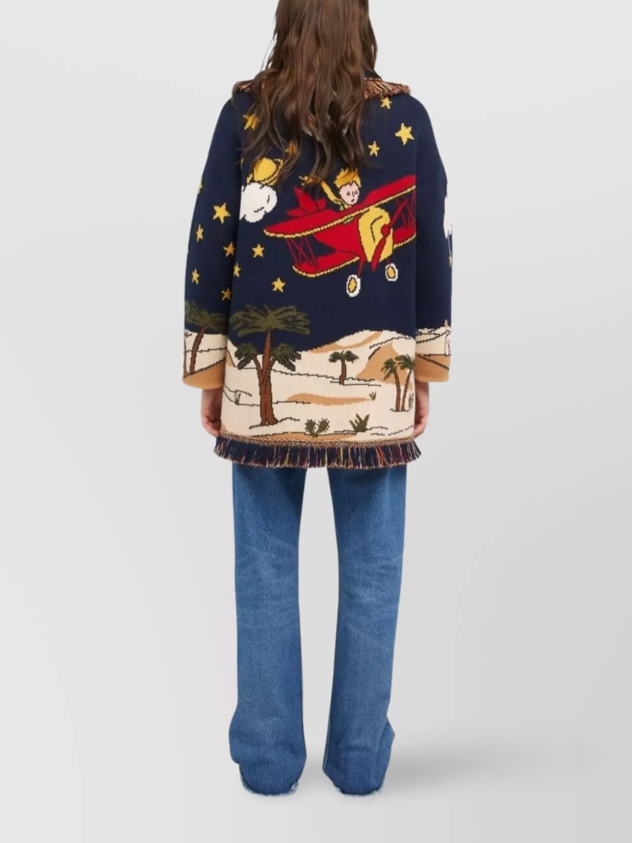 Alanui The Little Prince Long Cardigan With Fringe In Blue