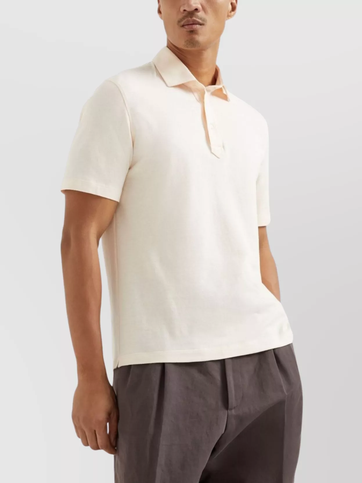 Brunello Cucinelli Ribbed Collar Cotton Polo Shirt With Side Slits