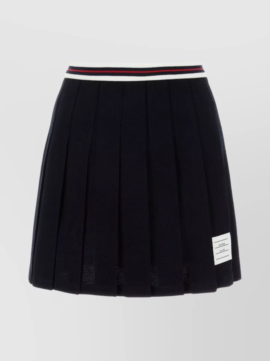 Shop Thom Browne Pleated Crochet Mini Skirt With Striped Trim In Black