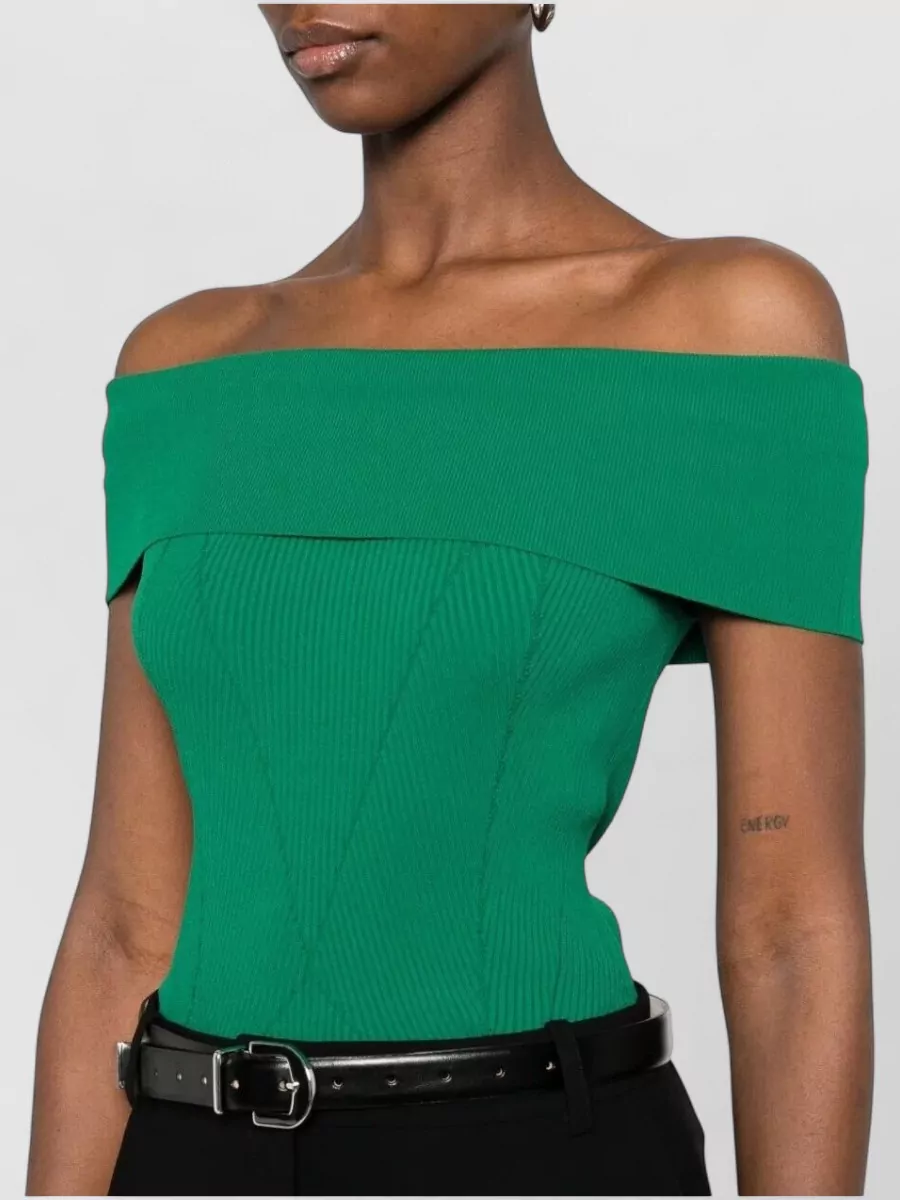 Givenchy Off Shoulder Cotton Top Ribbed Detail