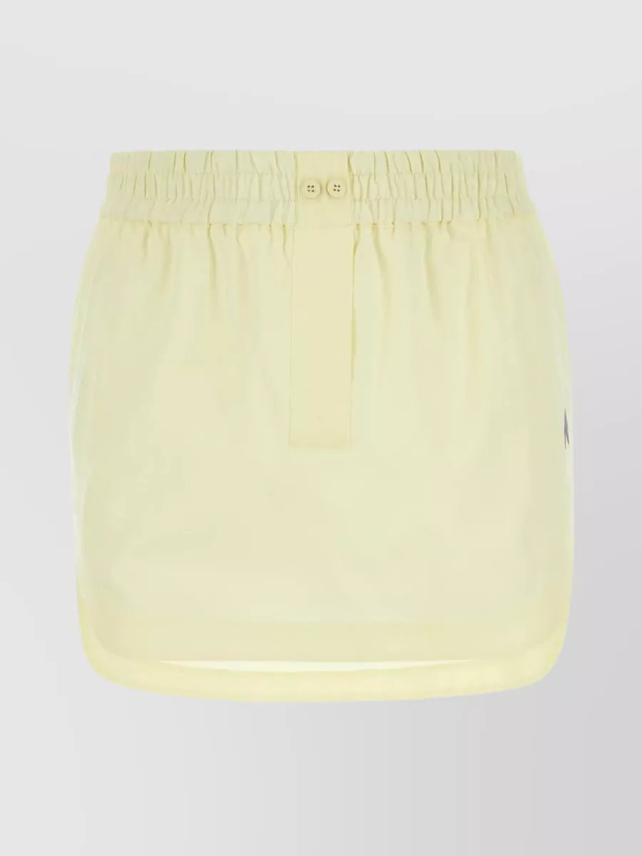 Shop Attico Rooney Mini Skirt With Gathered Waist And Button Accents In Yellow