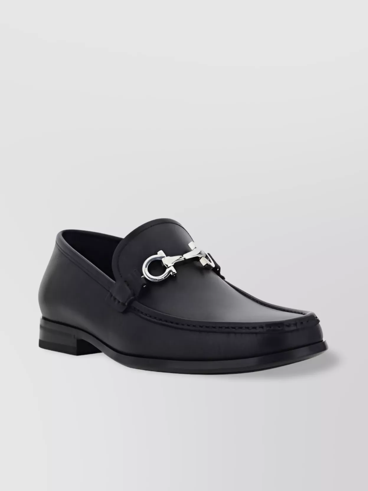 Shop Ferragamo Block Heel Leather Loafers With Metal Detail