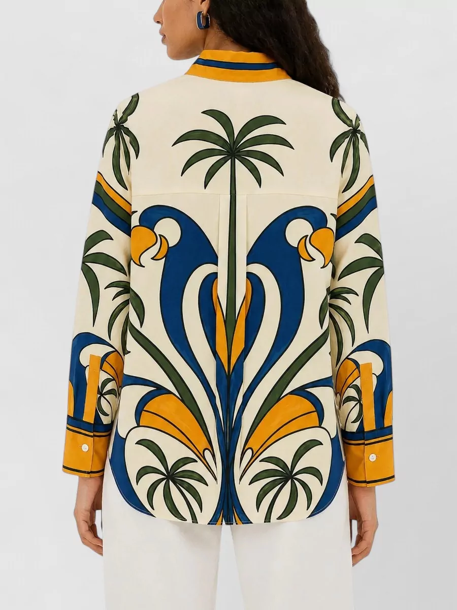 Farm Rio Cotton Tropical-Print Long-Sleeve Shirt