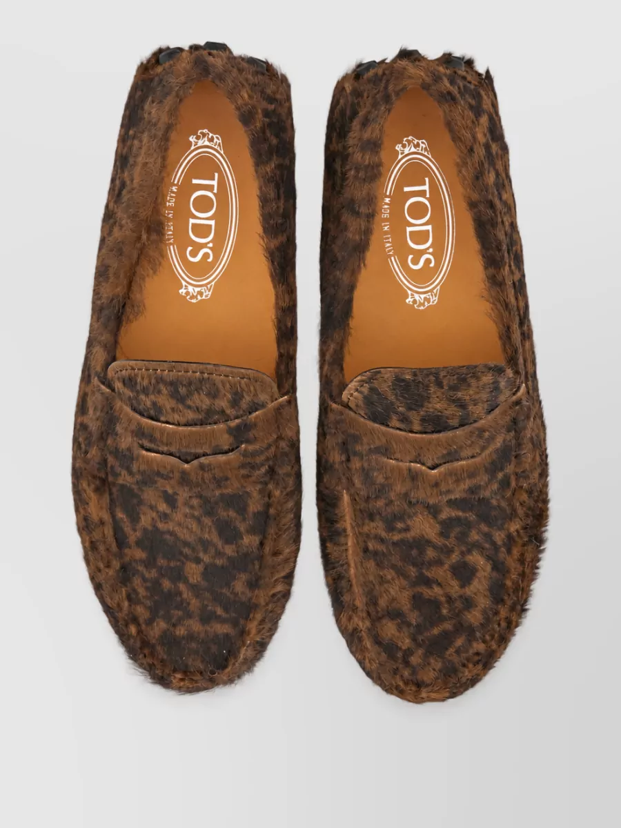 Tod's Moccasin Gommino Macro Leopard Fur Slippers