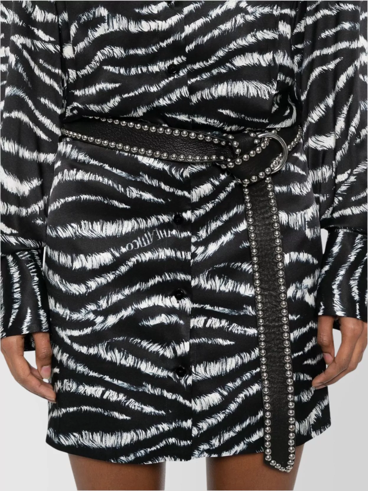 The Attico Zebra Print Belted Waist Mini Dress