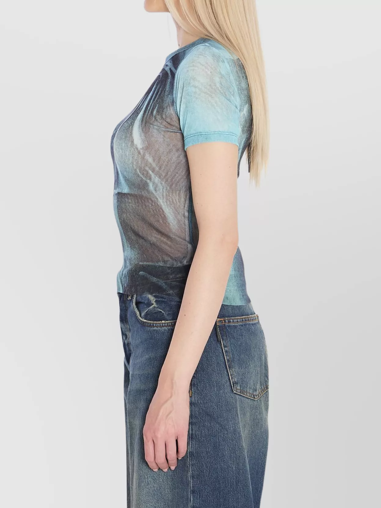 Jean Paul Gaultier Mesh Baby Printed Water Tee In Blue