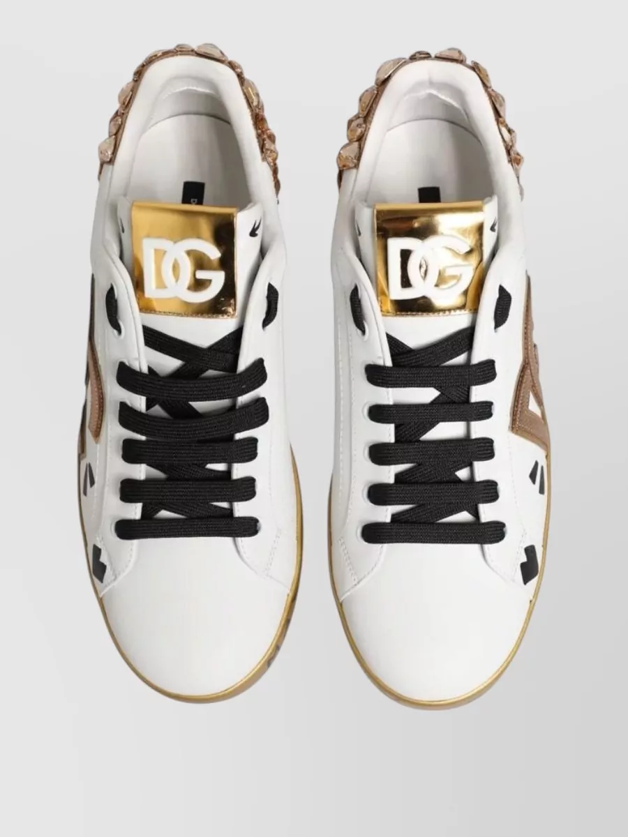 Dolce&Gabbana Leather Crystal-Embellished Low-Top Sneakers