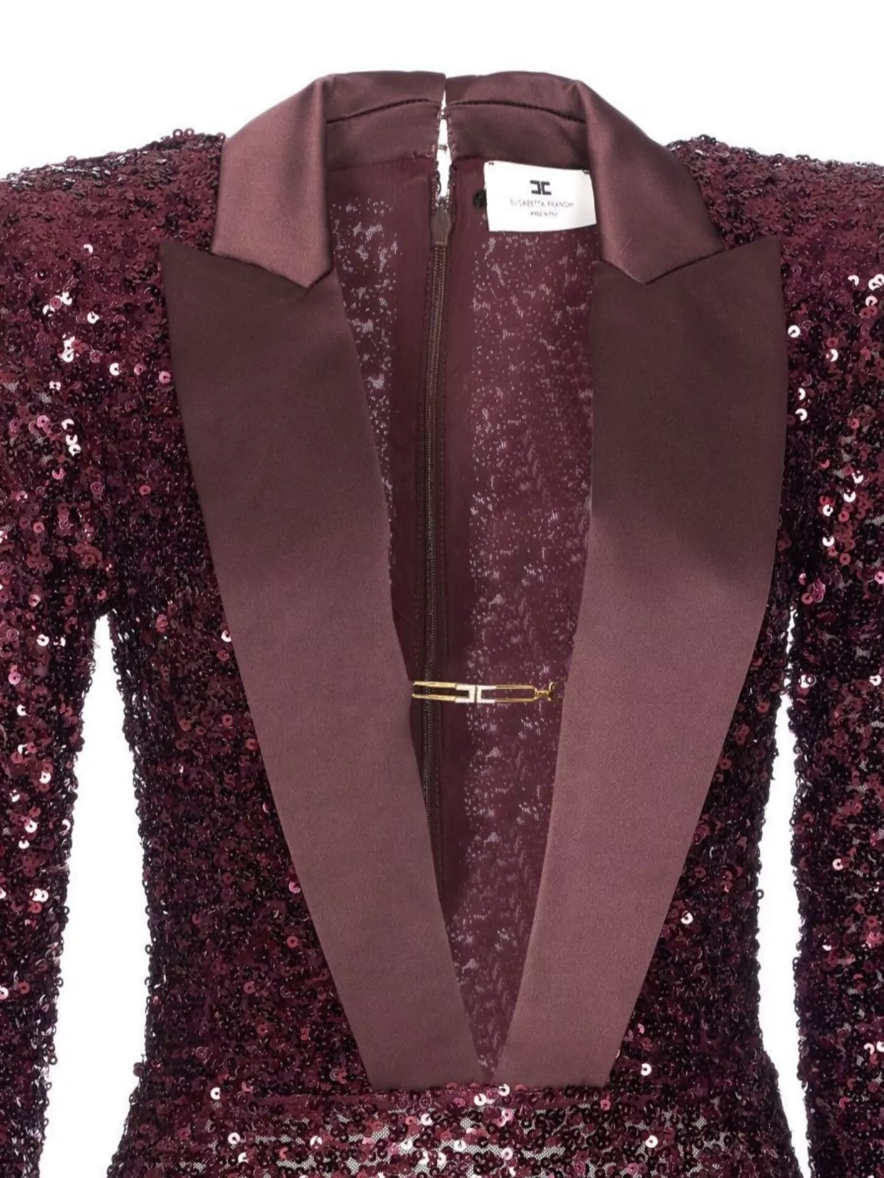 Elisabetta Franchi Sequins V-Neck Floor-Length Dress With Long Sleeves
