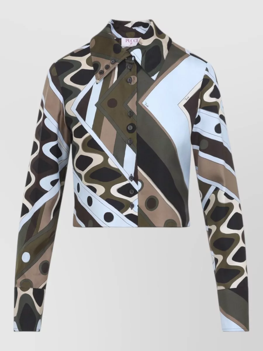 Pucci Silk Vivara-Print Cropped Shirt