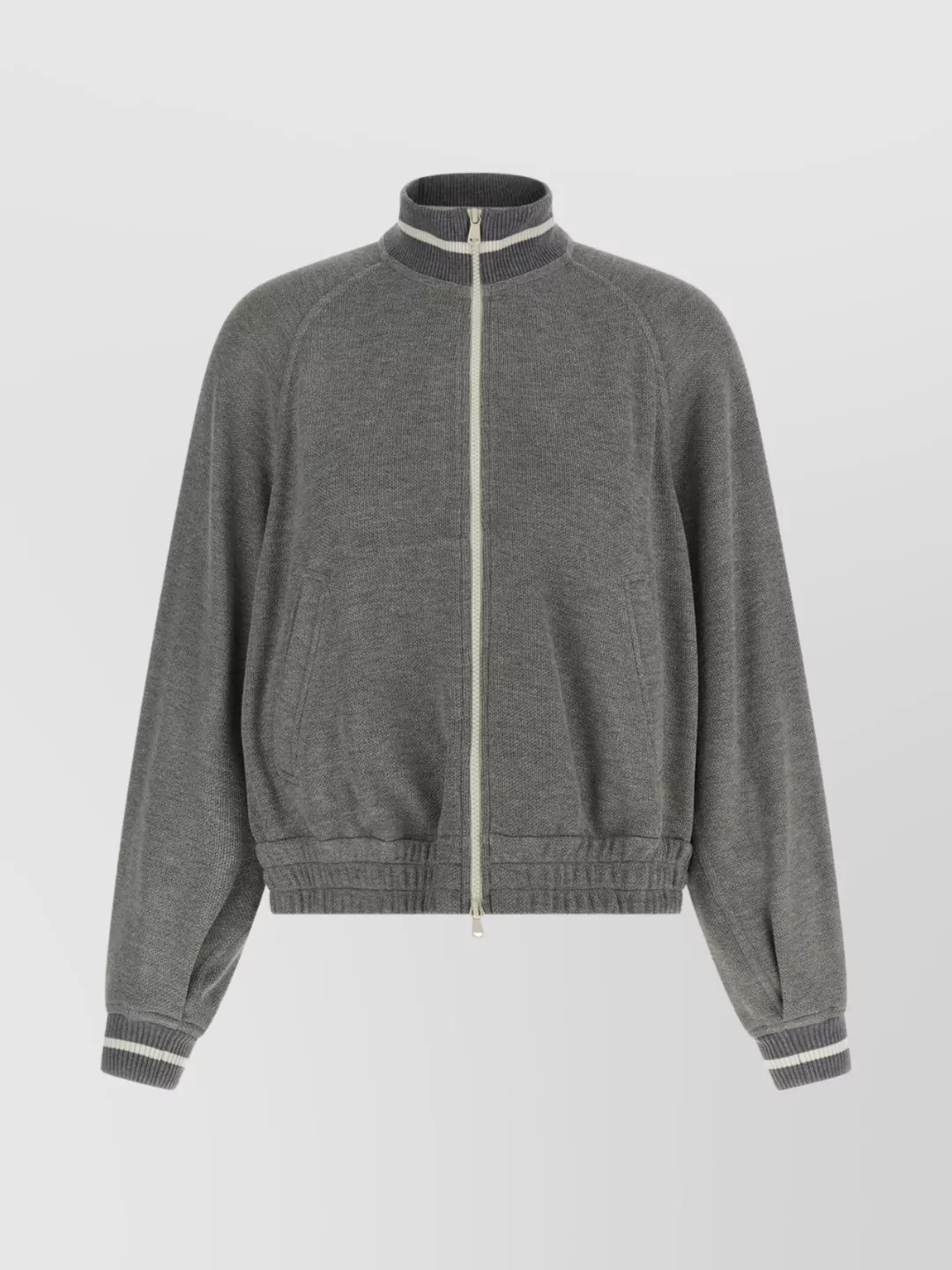 Brunello Cucinelli Shimmering Long Sleeves Ribbed Sweatshirt In Gray