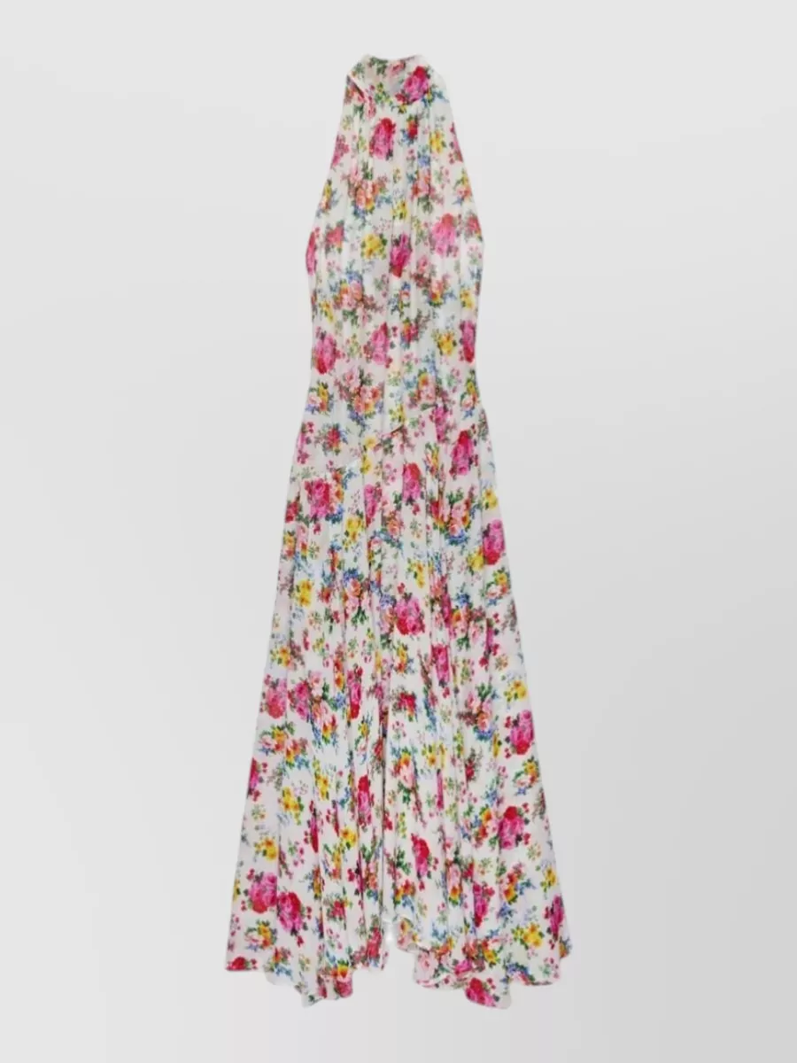Msgm Floral Halter Neck Dress Bow Detail