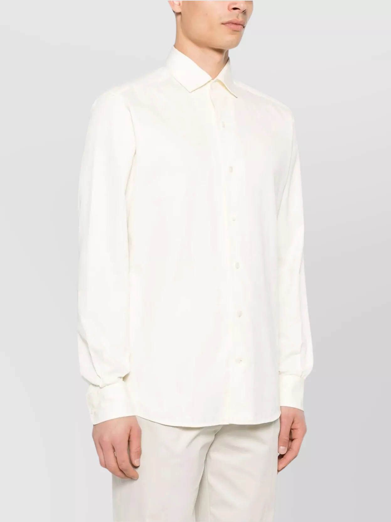 Zegna Button-Down Collar Long Sleeve Shirt With Curved Hem