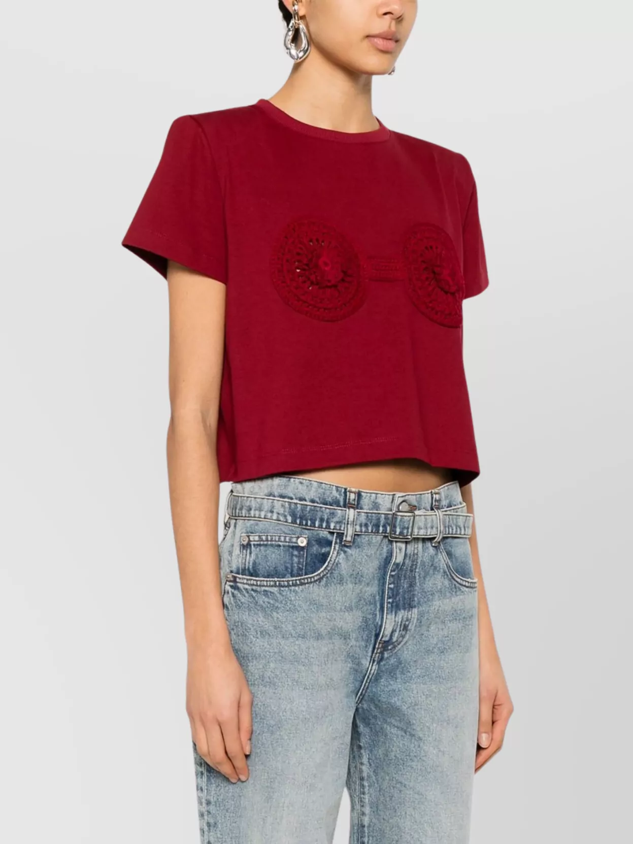 Magda Butrym Crochet Detail Crew Neck Cropped T-shirt