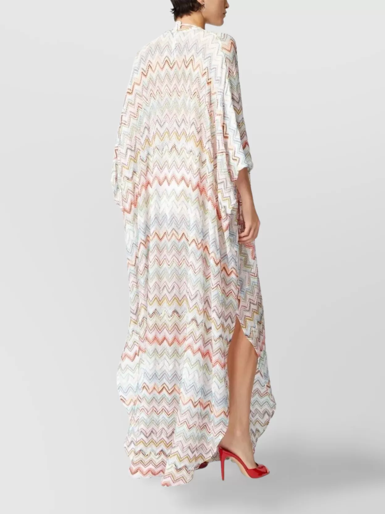 Shop Missoni Long Kaftan With 3d Zig-zag Lamé In Neutrals