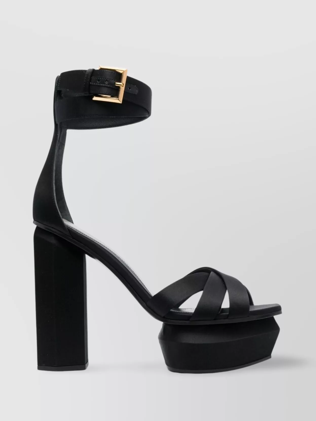 Shop Balmain Block Heel Leather Sandals With Crossover Detail In Black