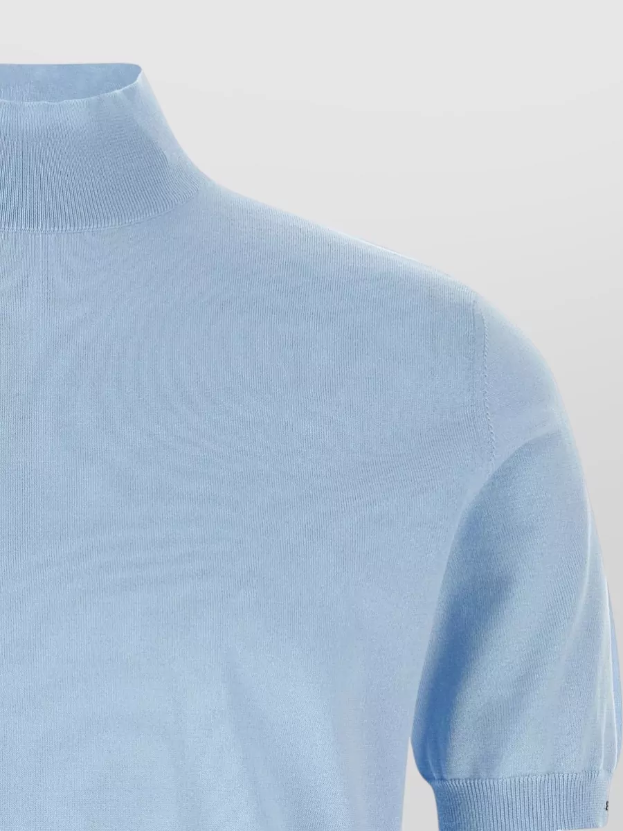Prada Cotton Slim-Fit Mock Turtleneck Short-Sleeve Sweater