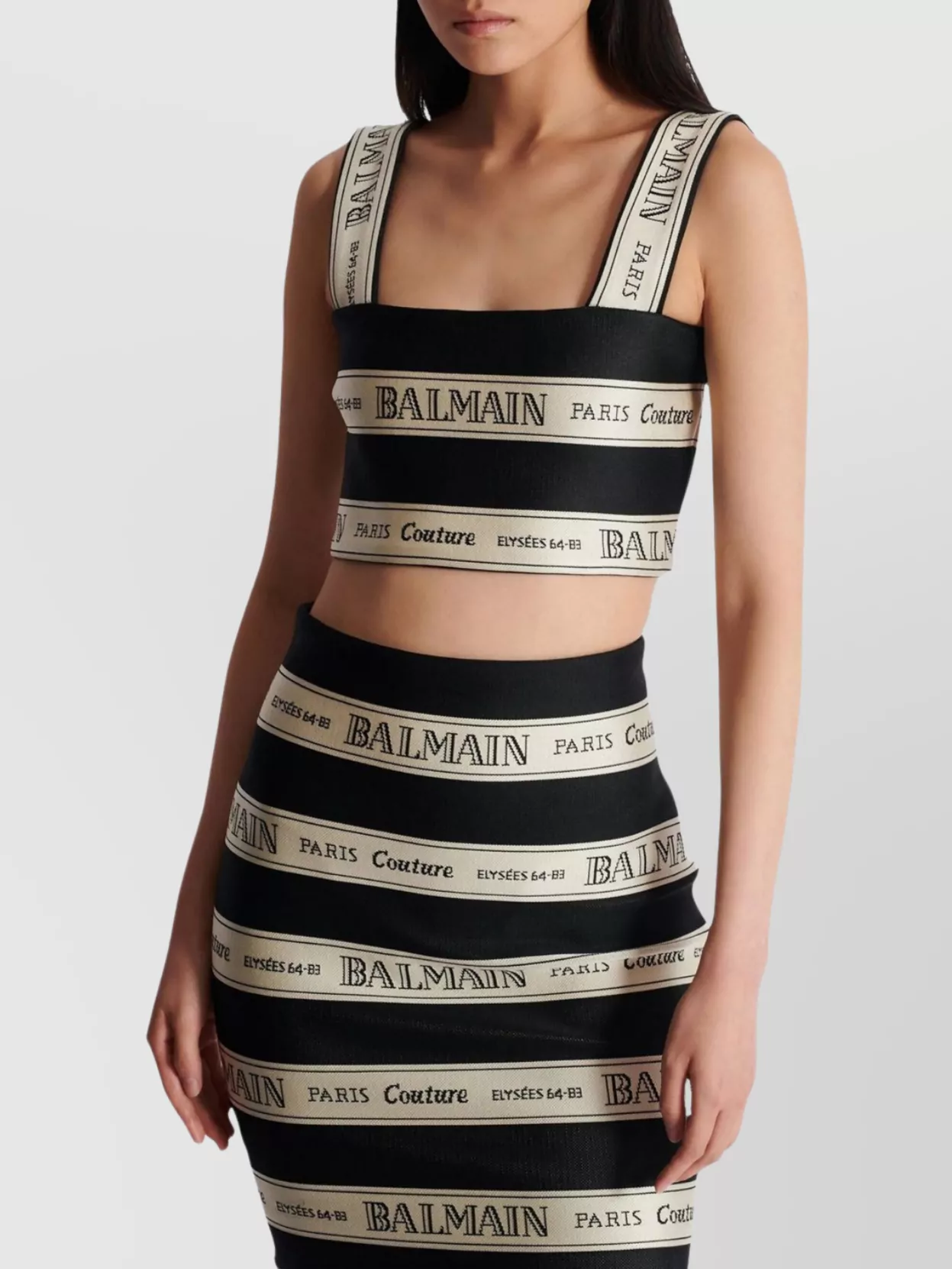 Balmain Jacquard Cropped Top Ribbon Motif