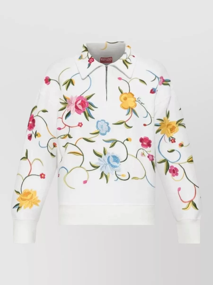 Kenzo cotton floral-embroidered quarter-zip sweatshirt