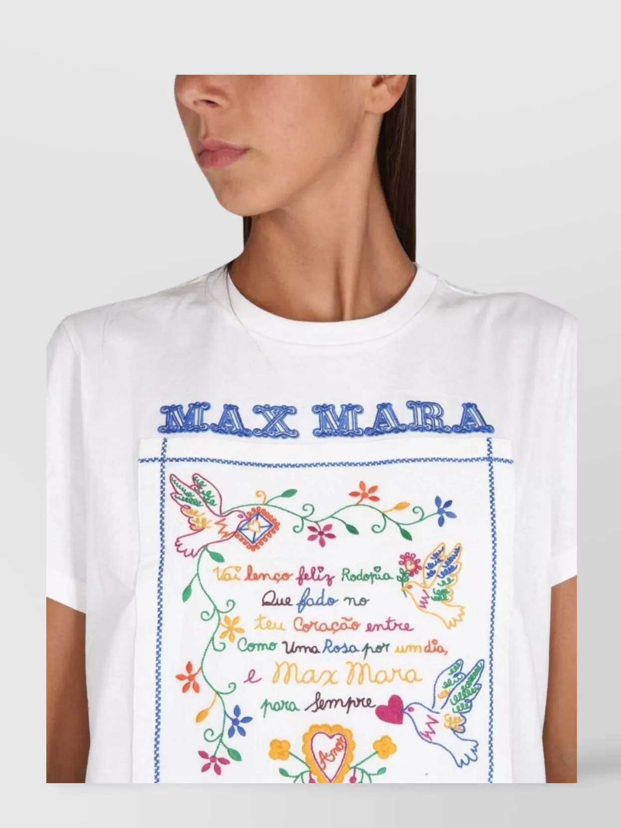 Max Mara Graphic Embroidered Crew Neck T-shirt In White