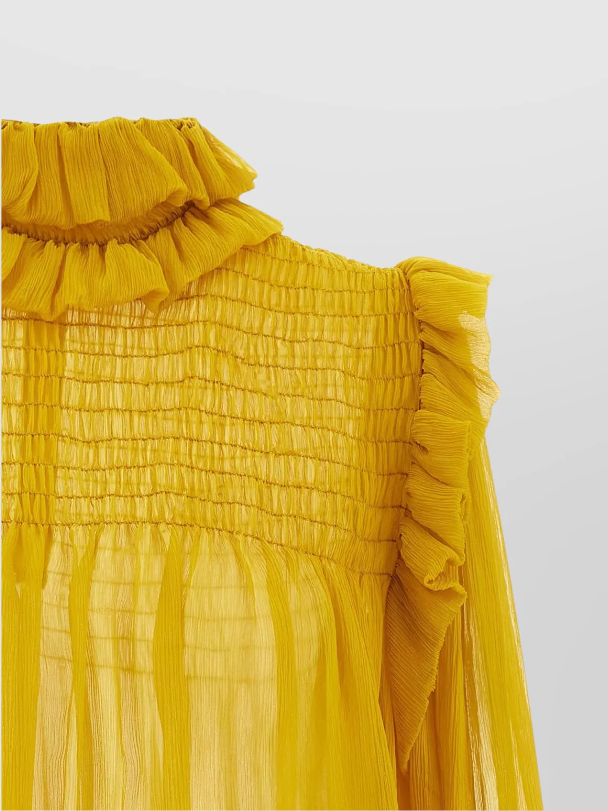 Saint Laurent Silk Blouse With Ruffled Collar And Smocked Detailing