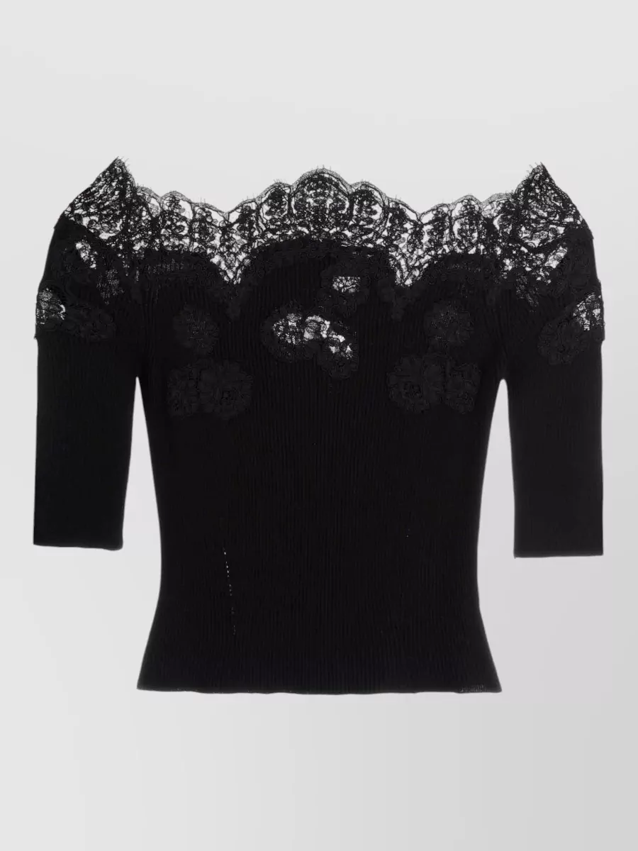 Ermanno Scervino Cotton Off Shoulder Lace Knit Top