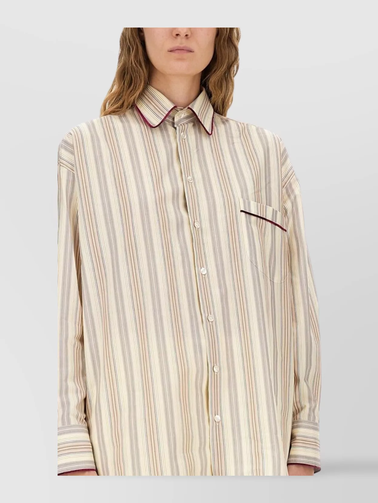 Etro Striped Long Sleeve Top With Chest Pocket