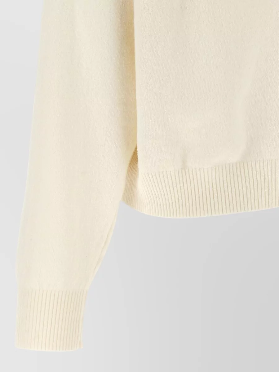 Alberta Ferretti Virgin Wool Floral-Embellished Ribbed Crew-Neck Sweater