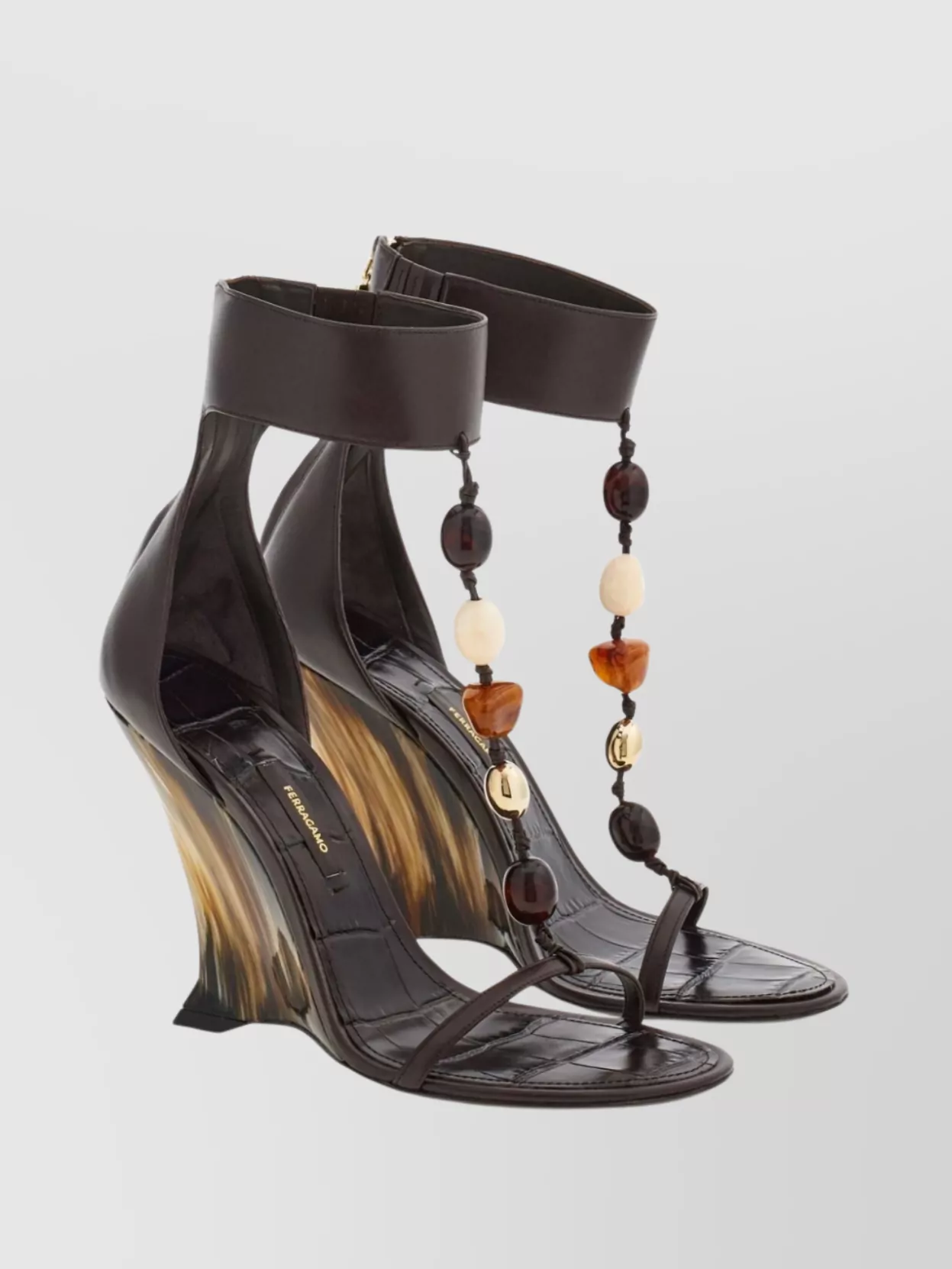 Shop Ferragamo Sandals Wedge Heel Bead Detailing