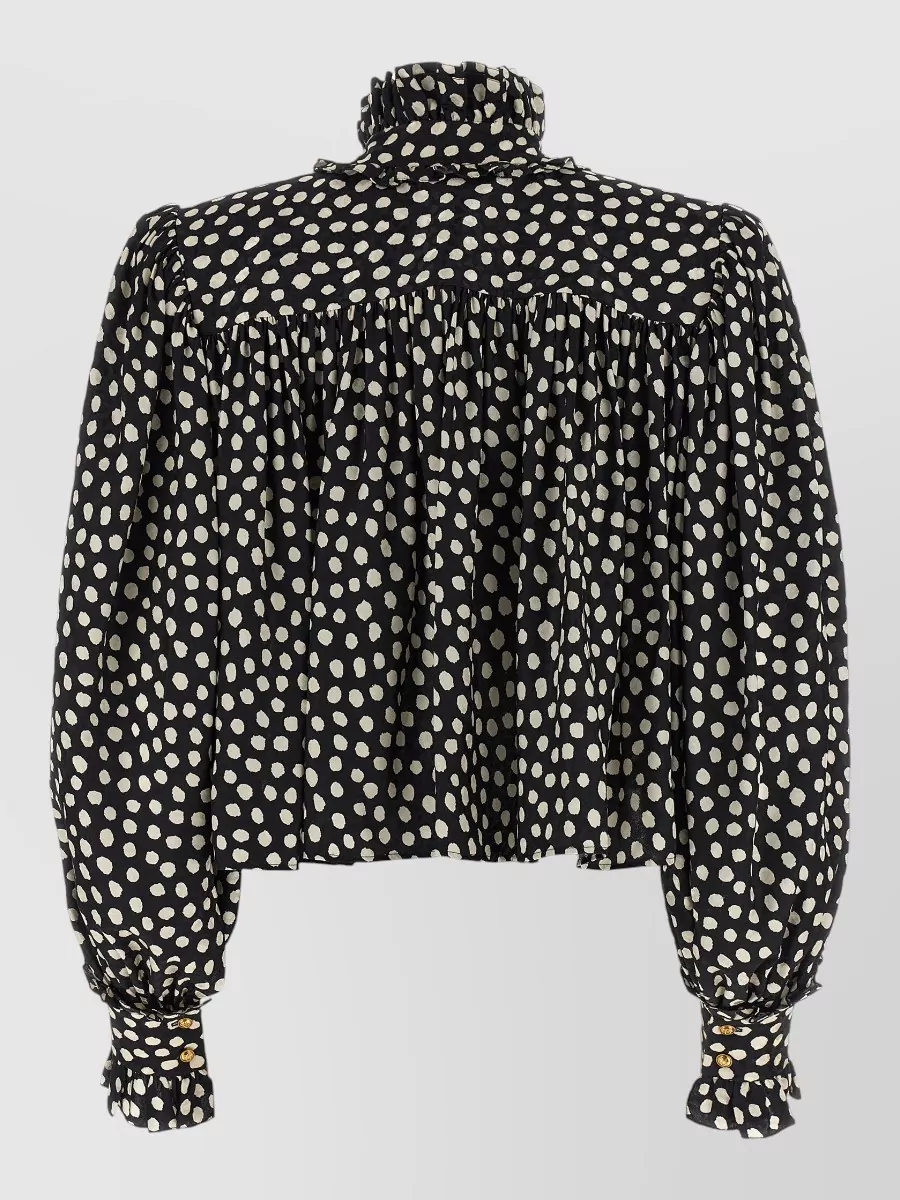 Chloé Maxi Shoulder Top Ruffled Collar Polka Dots In Black