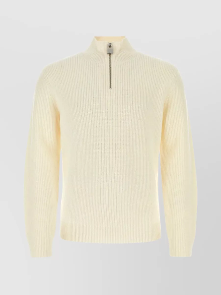 Shop Jw Anderson Ribbed Wool Mock Turtleneck Sweater In Cream