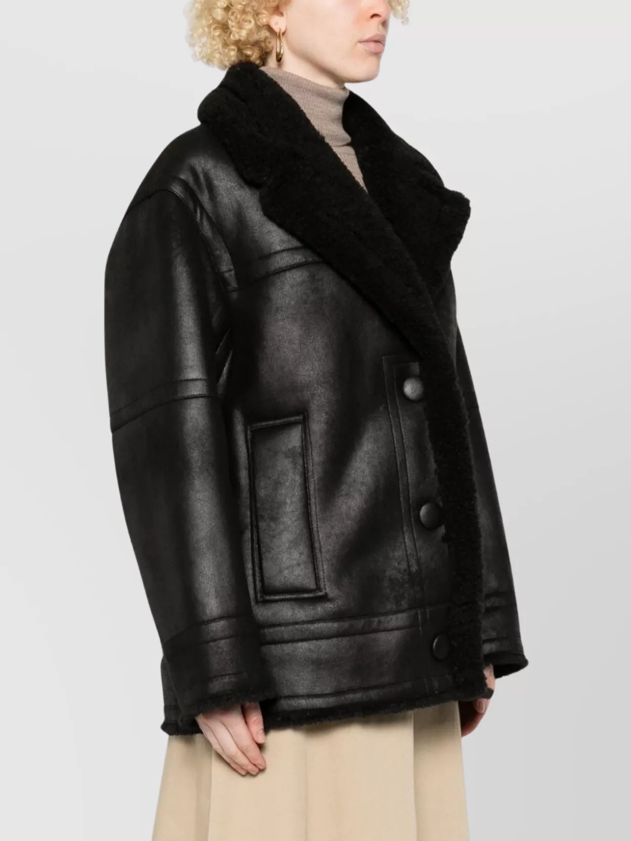 Shop Stand Studio Louisa Shearling Collar Textured Jacket In Black