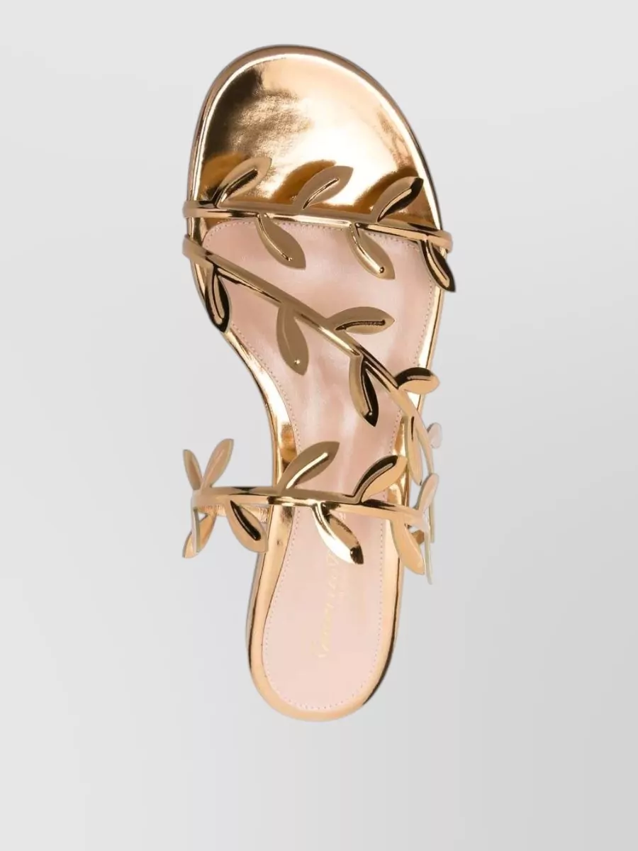 Gianvito Rossi Patent Leather Leaf-Pattern Slide Sandals