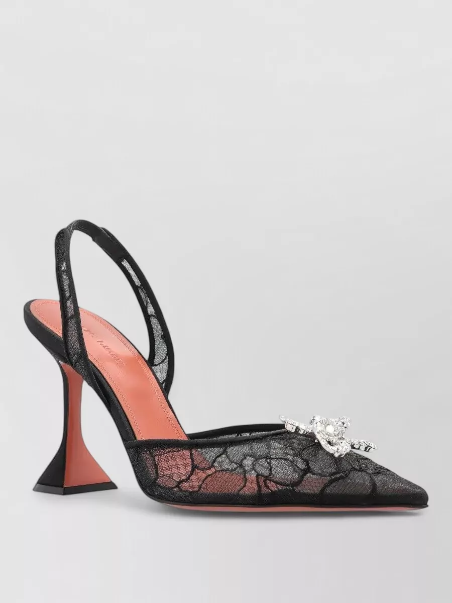 Amina Muaddi crystal-embellished lace slingback pumps