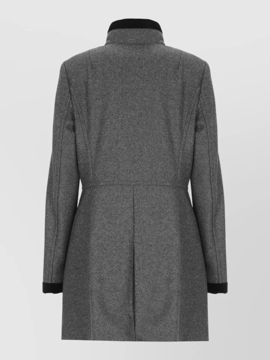 Fay High Neck Virgin Wool Coat Velvet Trims
