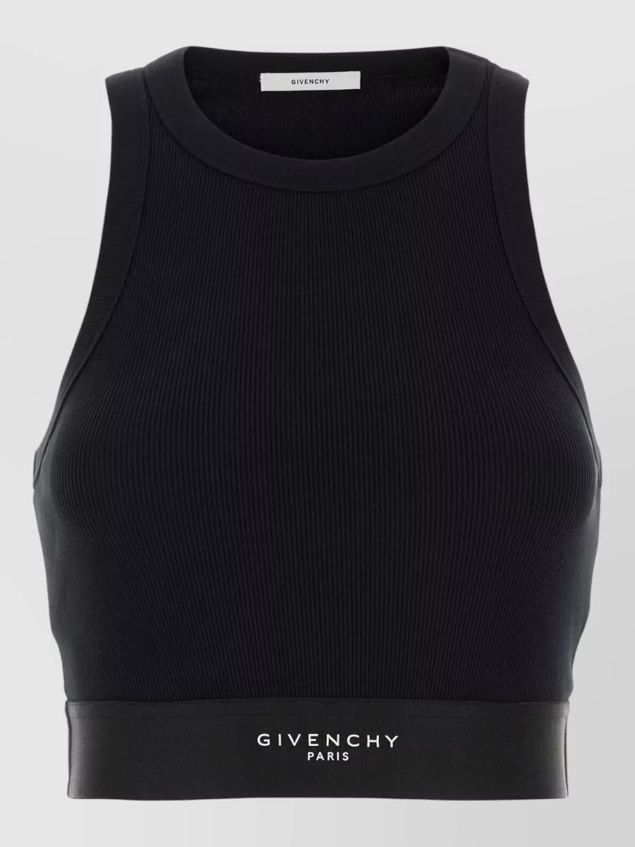 Givenchy Silk-Blend Ribbed Cropped Polo Top