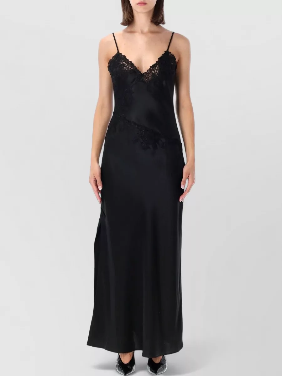 By Malene Birger Satin Lace-Trim V-Neck Maxi Slip Dress