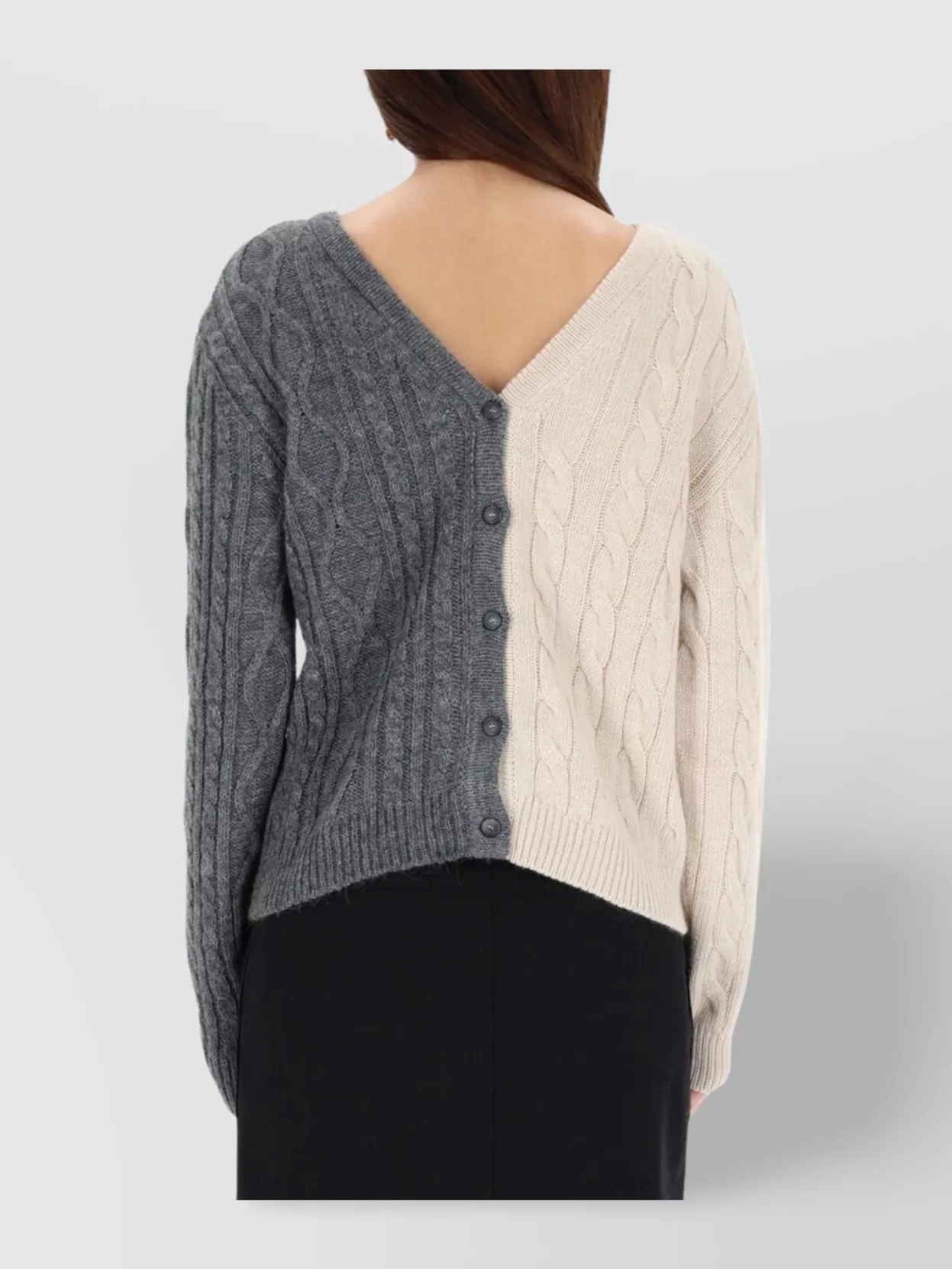 Moschino Cable Knit Color Block Long Sleeve Sweater