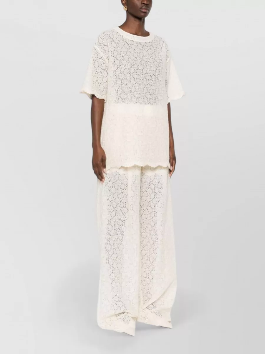 Ermanno Scervino Short Sleeve Lace Top Round Neck Sheer