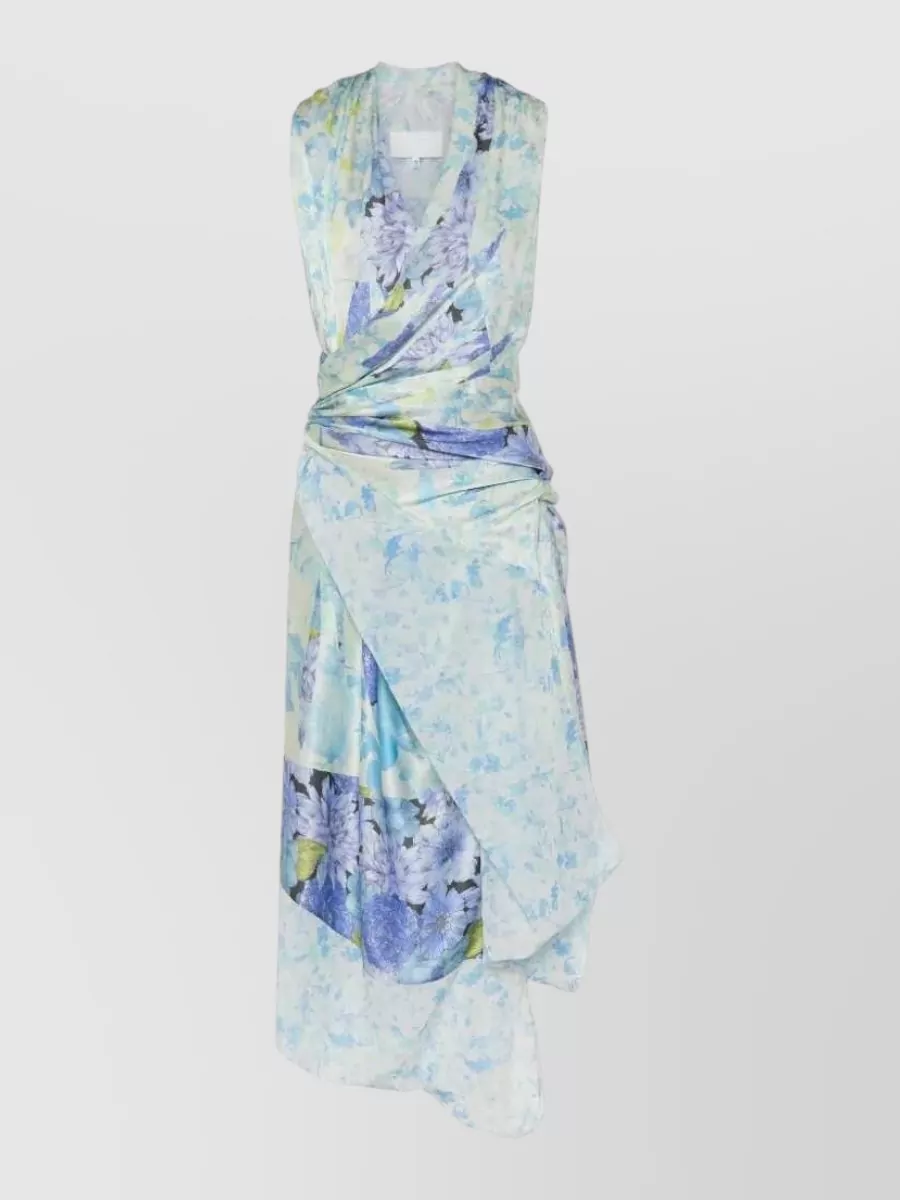 Maison Margiela silk sleeveless floral-print draped midi dress
