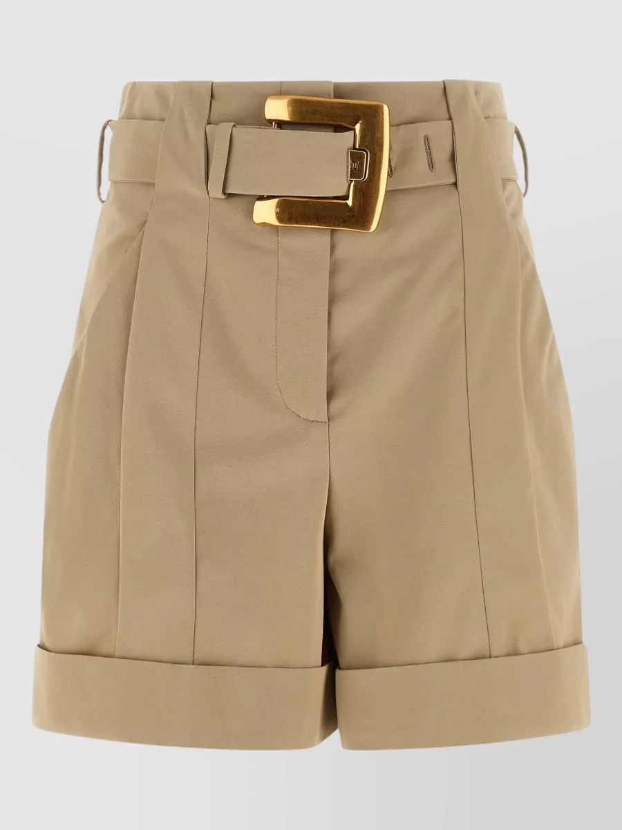 Balmain cotton high-rise straight-leg belted tailored shorts
